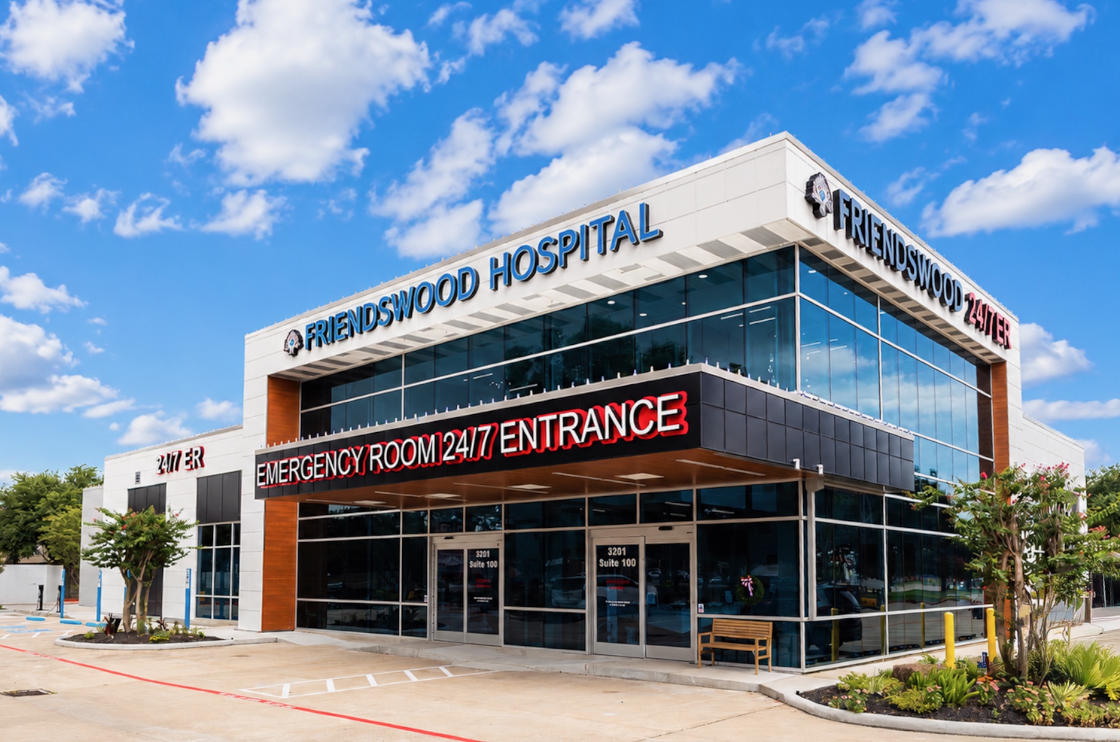 Friendswood Hospital ER building and emergency entrance